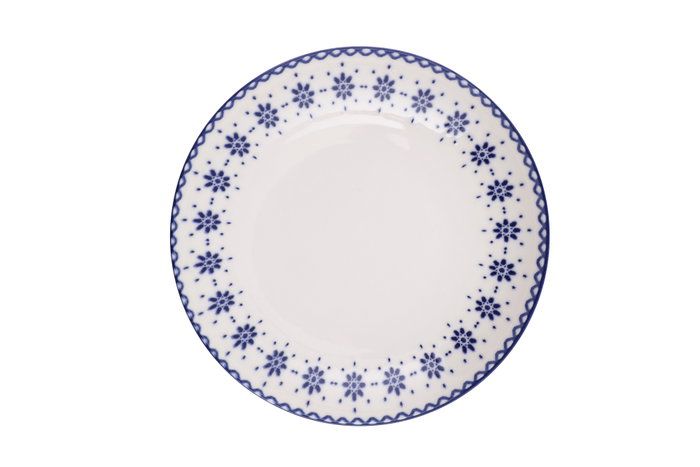 Hermia GBSATN24Y4R1614 Vajilla de Porcelana 24 Piezas Blanco y Azul Apta Lavavajillas Microondas